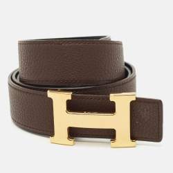 Hermès Black/Chocolat Togo Leather H Buckle Reversible Belt 95CM