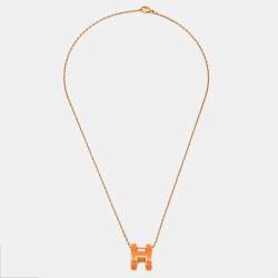 Pre Owned Hermès Pop H Orange Enamel Gold Plated Necklace