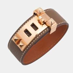 Hermes Collier de Chien 24 Leather Rose Gold Tone Bracelet 