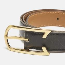 Hermes Noir Box Leather Vintage Buckle Belt 90 CM
