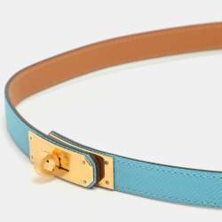 Pre Owned Hermes Blue Aztec Epsom Leather Gold Tone Finish Kelly 18 Belt Adjustable