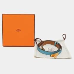 Pre Owned Hermes Blue Aztec Epsom Leather Gold Tone Finish Kelly 18 Belt Adjustable