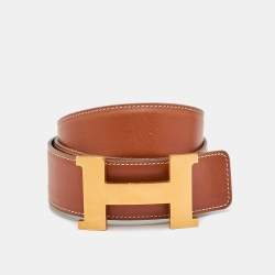 Pre Owned Hermes Black/Gold Box and Chamonix Leather Constance 2 Reversible Belt 80CM