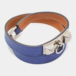 Pre Owned Hermès Rivale Leather Palladium Plated Bracelet