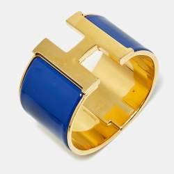 Hermès Clic Clac H Blue Enamel Gold Plated Bracelet
