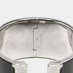 Hermes Clic Clac H Black Enamel Palladium Plated Extra Wide Bracelet