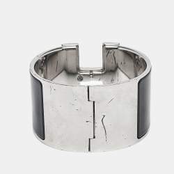 Hermes Clic Clac H Black Enamel Palladium Plated Extra Wide Bracelet