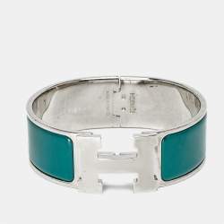 Hermes Clic Clac H Green Enamel Palladium Plated Bracelet