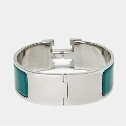 Hermes Clic Clac H Green Enamel Palladium Plated Bracelet