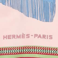 Hermes Pink Selle Des Steppes Printed Silk Square Scarf