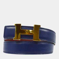Hermes Blue Box Calf and Courchevel Leather Constance Reversible Belt