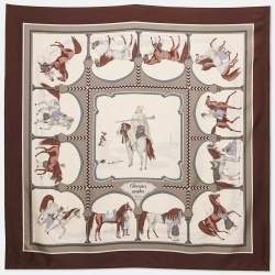 Hermès Burgundy Chevaux Arabes Silk Scarf