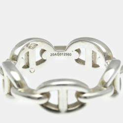Hermes Silver 925 Chaine D’Ancre Band Ring EU 57