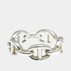 Hermes Silver 925 Chaine D’Ancre Band Ring EU 57
