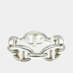 Hermes Silver 925 Chaine D’Ancre Band Ring EU 57