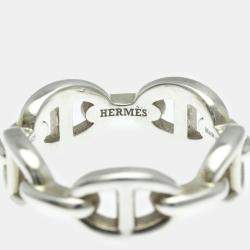 Hermes Silver 925 Chaine D’Ancre Band Ring EU 57
