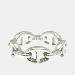 Hermes Silver 925 Chaine D’Ancre Band Ring EU 57
