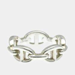 Hermes Silver 925 Chaine D’Ancre Band Ring EU 57