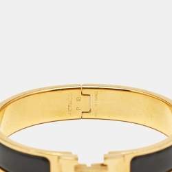 Hermes Clic H Black Enamel Gold Plated Bracelet