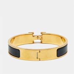 Hermes Clic H Black Enamel Gold Plated Bracelet