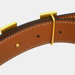 Hermes Gray Brown Epsom and Swift Leather Constance Reversible Belt Size 90