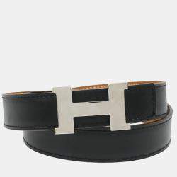 Hermes Black Box Calf Leather Constance Reversible Belt Size 70