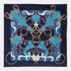 Hermes Blue Silk L'instruction du Roy en L'exercice de Monter a Cheval Scarf