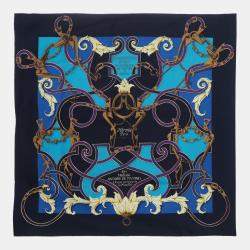Hermes Blue Silk L'instruction du Roy en L'exercice de Monter a Cheval Scarf