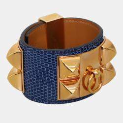 Hermes Blue Lizard Leather Collier De Chien Bracelet