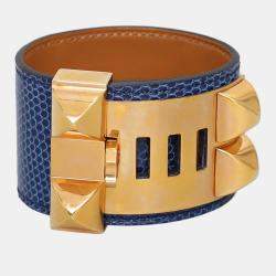 Hermes Blue Lizard Leather Collier De Chien Bracelet