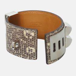 Hermes Grey Lizard Leather Collier De Chien Bracelet