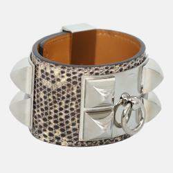 Hermes Grey Lizard Leather Collier De Chien Bracelet