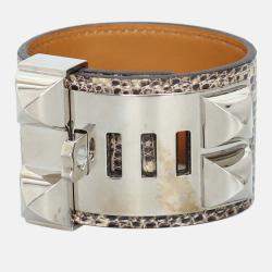 Hermes Grey Lizard Leather Collier De Chien Bracelet
