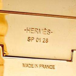 Pre Owned Hermès Tendresse Feline Tattoo Enamel Gold Plated Wide Hinged Bangle Bracelet