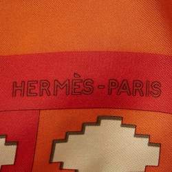 Hermès Orange Silk Les Poneys De Polo Scarf 