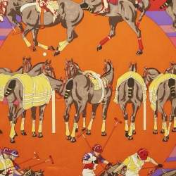 Hermès Orange Silk Les Poneys De Polo Scarf 