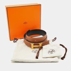 Hermès Noir/Gold Box and Togo Leather Guilloche H Buckle Reversible Belt 85 CM