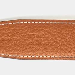 Hermès Noir/Gold Box and Togo Leather Guilloche H Buckle Reversible Belt 85 CM