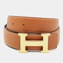 Hermes Gold/Black Epsom and Box Leather H Buckle Reversible Belt 85CM