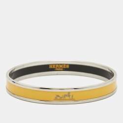 Hermes Caleche Enamel Palladium Plated Narrow Bangle Bracelet