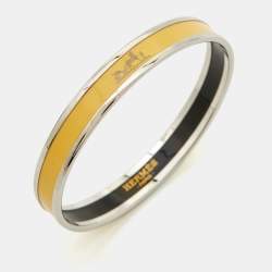 Hermes Caleche Enamel Palladium Plated Narrow Bangle Bracelet
