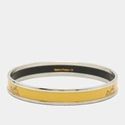 Hermes Caleche Enamel Palladium Plated Narrow Bangle Bracelet