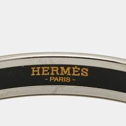 Hermes Caleche Enamel Palladium Plated Narrow Bangle Bracelet