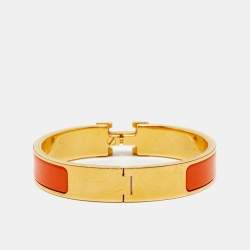 Hermès  Bracelet Clic H Orange Enamel Gold Plated Bracelet