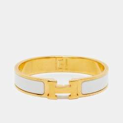 Hermès Clic H White Enamel Gold Plated Bracelet