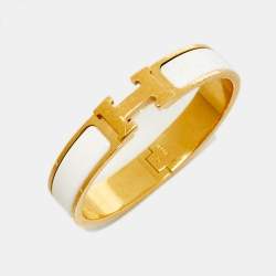Hermès Clic H White Enamel Gold Plated Bracelet