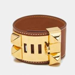 Pre Owned Hermès Collier de Chien Leather Gold Plated Bracelet