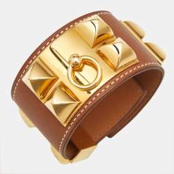 Pre Owned Hermès Collier de Chien Leather Gold Plated Bracelet