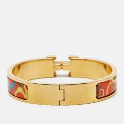 Pre Owned Hermès Clic H Panoplie Equestre Enamel Gold Plated Bracelet
