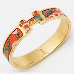 Pre Owned Hermès Clic H Panoplie Equestre Enamel Gold Plated Bracelet
